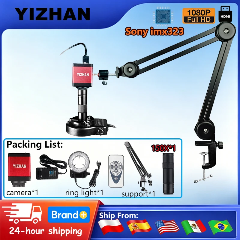 Microscópio Digital YIZHAN 1080P HD para Soldagem, Câmera Eletrônica HDMI VGA com Lente de Ampliação 150X para Inspeção Industrial,Enviado do armazém no Brasil, sem taxas alfandegárias, entrega em até uma semana