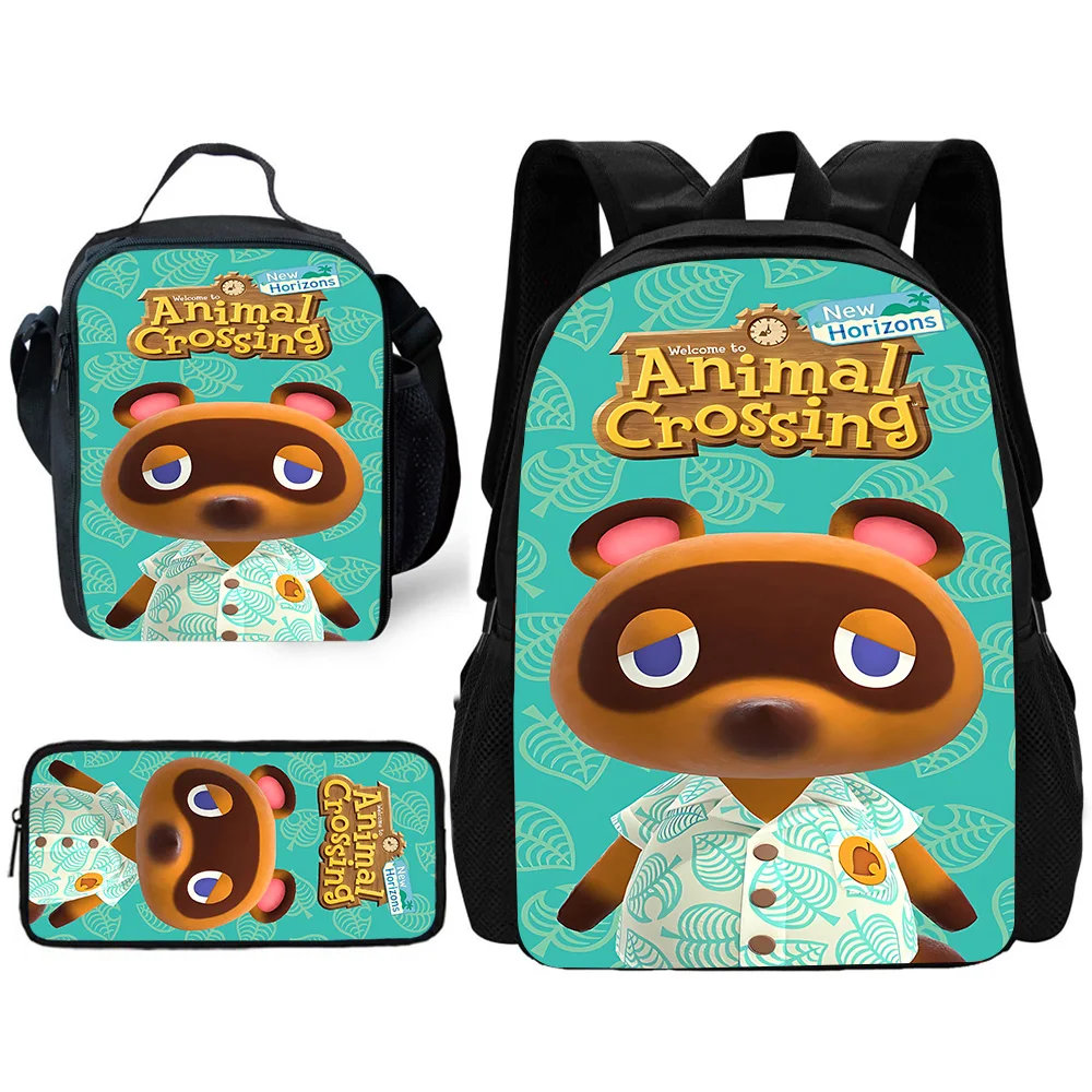 Cartoon Animals C-crossings Child School Backpack with Lunch Bags ,Pencil Bags ,School Bags for Boys Girls Best Gift