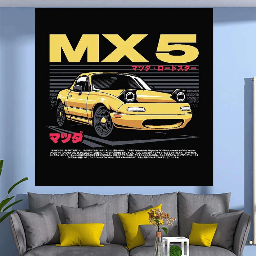 Jdm Racing Japanese Game  Night  Sports Blanket Decorative Tapestry Bedroom Background Polyester - Image 2