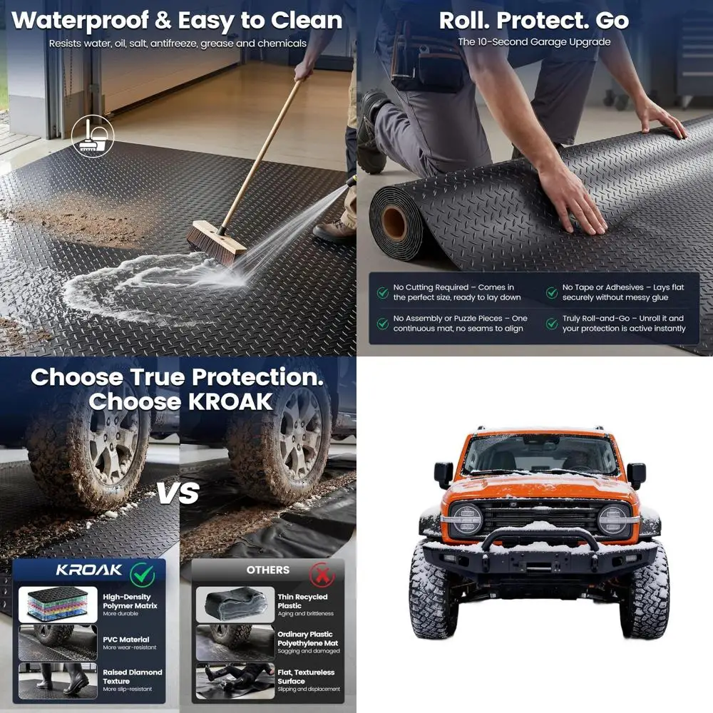 

Толстый ПВХ-коврик для гаража толщиной 2 мм, 7,5x20 футов, защищает от зимней соли, водонепроницаемый, идеально подходит для нескольких автомобилей