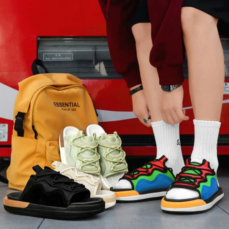 Luxury Designer Shoes Men Color‑block Platform Slippers Soft Cushion Breathable Non‑Slip Casual New Beach Open Toe Sport Sandals
