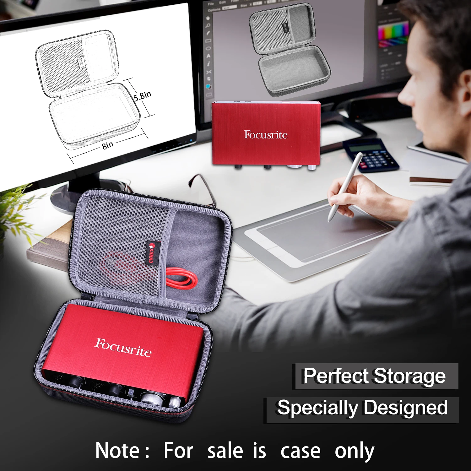 XANAD-carcasa rígida impermeable de EVA para Focusrite Scarlett, interfaz de Audio USB con herramientas profesionales, primera, Solo (2ª generación)