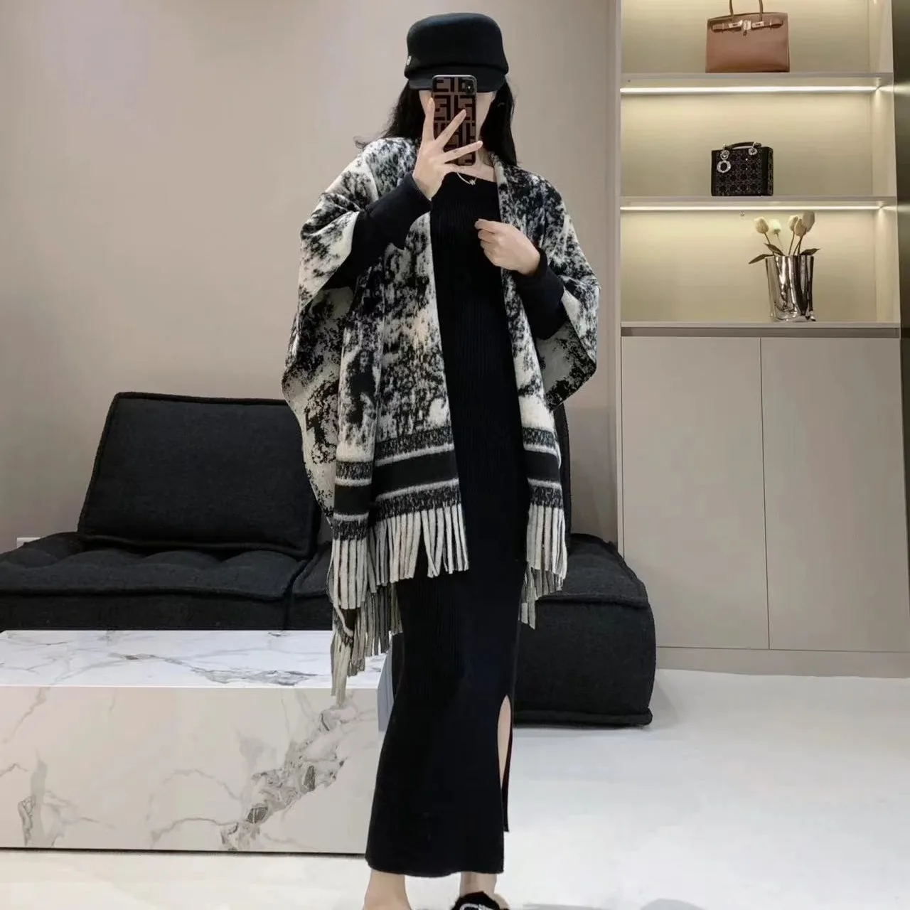 

15 Style Women Thick Air Condition Split Office Blanket Autumn Female Long Printed Poncho Shawl Cape Loose Tassel Plaid Cloak