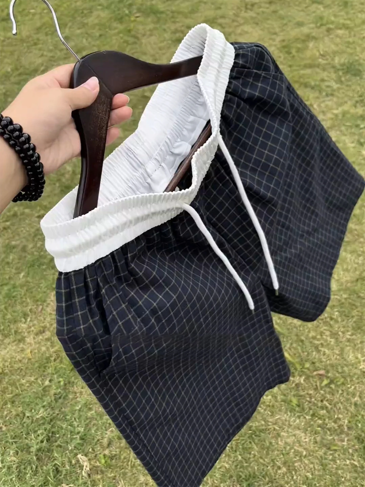 

Ice Silk Basketball Shorts Men's Summer Slim Fit Plaid Loose Waist Head Color Block Sports Pants Thin Five-Quarter Length