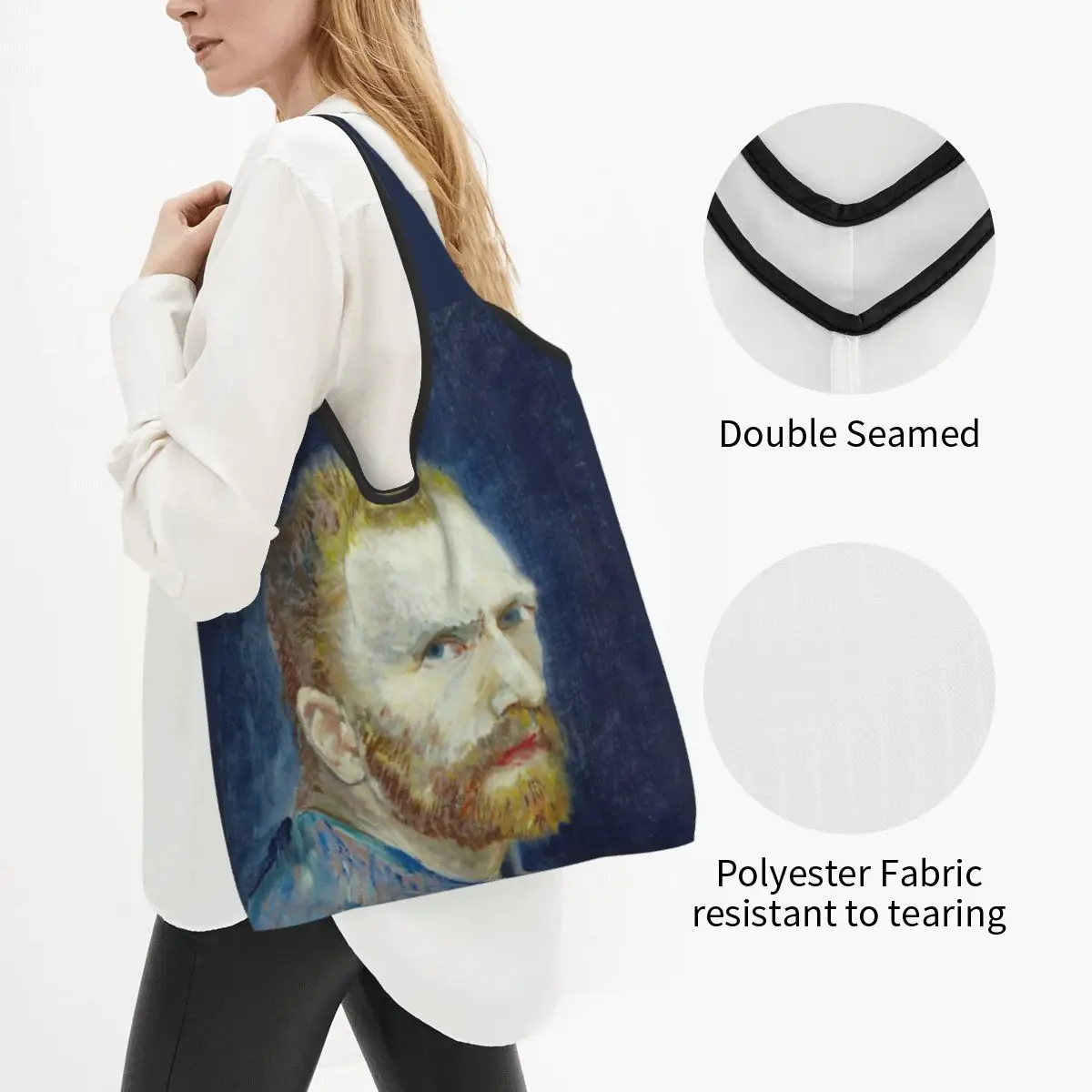 Reusable Vincent Van Gogh - Self Portrait Shopping Bag for Groceries Foldable Grocery Bags Washable Large Tote Bags