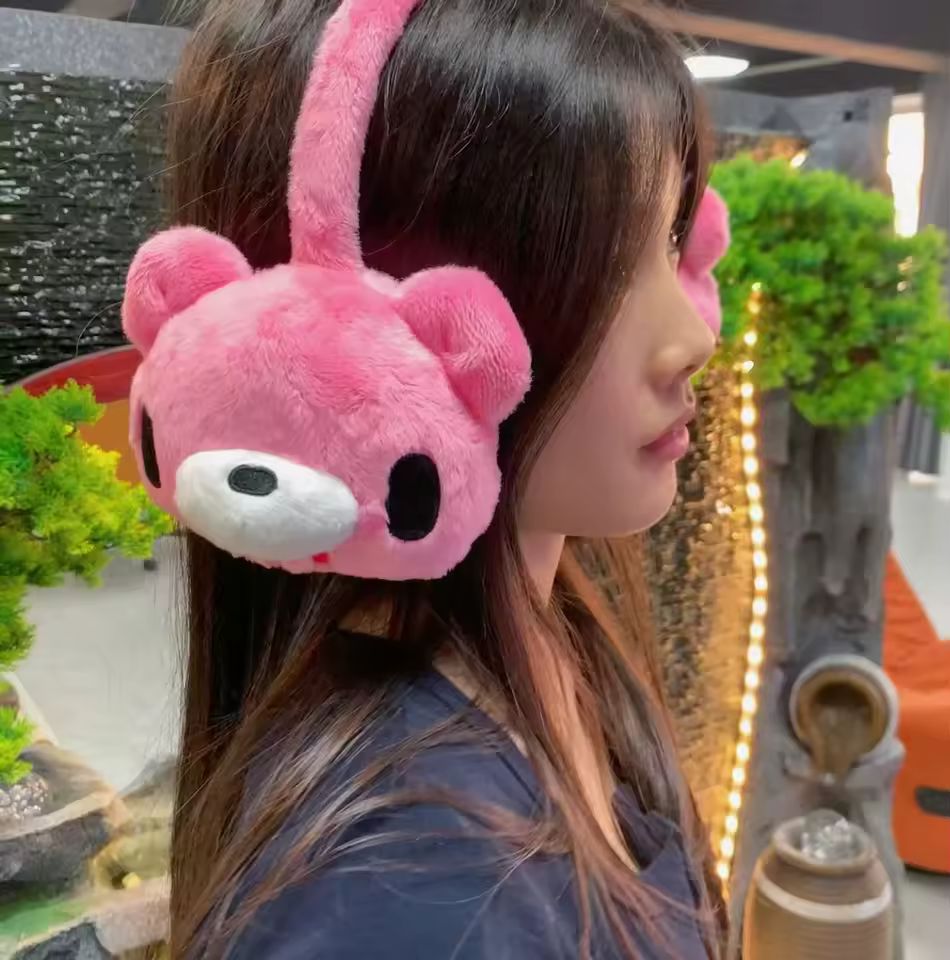 Cute pink plush earmuffs with a bear - shaped design. Soft, cozy, and perfect for adding a sweet touch to cold days. - AliExpress