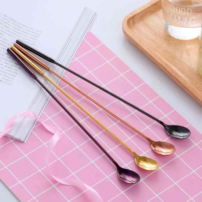 

LMM Extended Stainless Steel Bar Long Handle Bartending Spoon Titanium Plated Color Ice Spoon