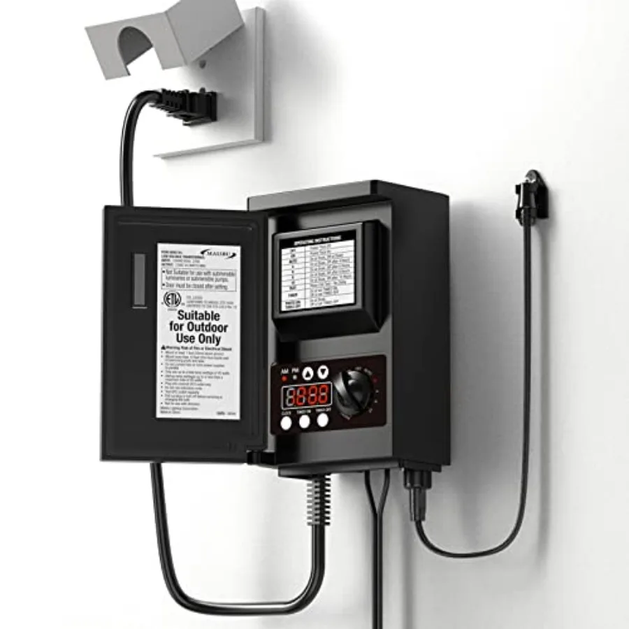 Low Voltage Transformer 45 Watt for Outdoor Landscape Lighting with Photocell Sensor Timer and Weather Shield for Spotlight Flo
