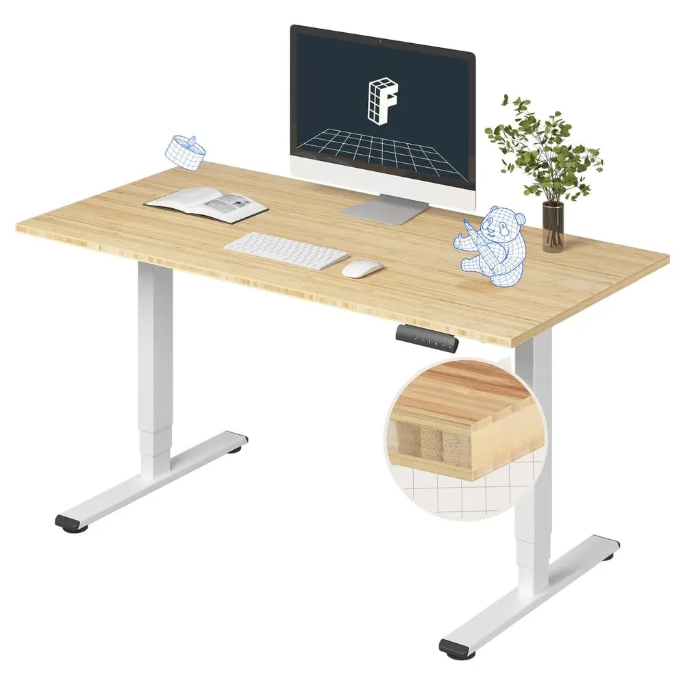 

E6 Bamboo 3Stage Dual Motor Electric Standing Desk 55 x 28 Sit Stand Desk, Holds 220 lbs, Adjustable Height w Memory Presets