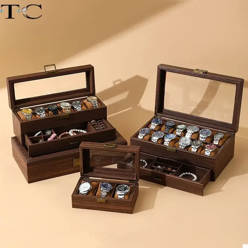 

Vintage Wood Leather Soft Pillow Watch Box Watch Jewelry Storage Box Double Layer Watch Collection Box