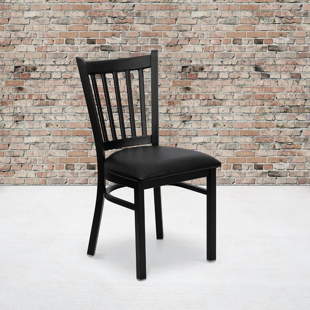 Vertical Back Metal Restaurant Chairs, Upholstered Armless Dining Chairs, Set of 2, Black