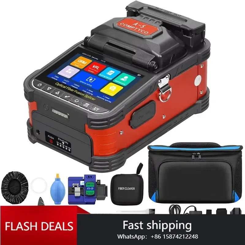 

COMPTYCO 6 Motor fusion Splicer A-5 5-inch Touch Screen 8s Welding/18s Heating, Built-in OPM/VFL Fiber Optic fusion Splicer
