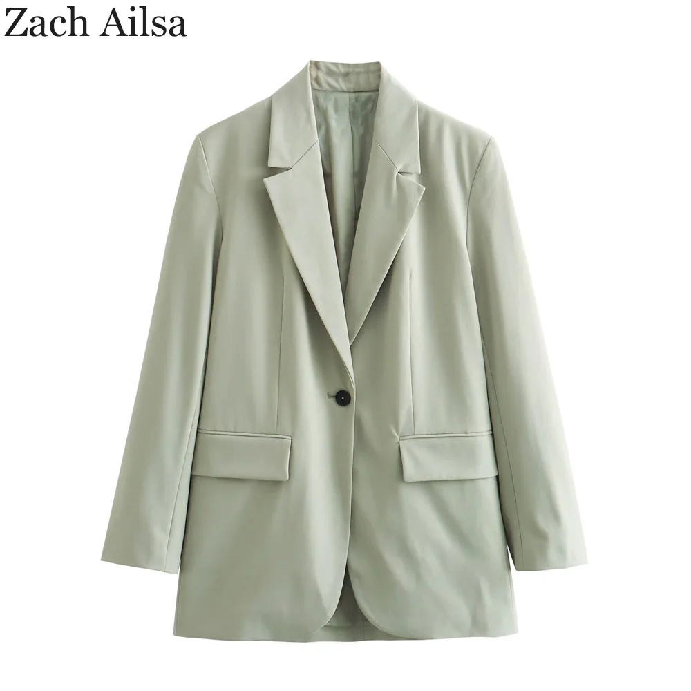 

European and American women's solid color loose retro straight cut suit jacket casual top