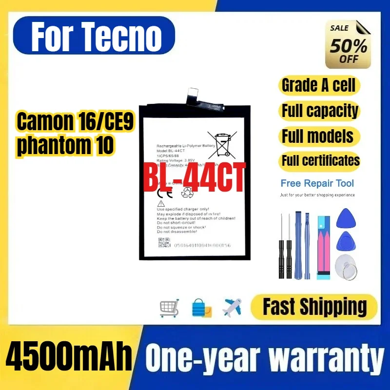 BL-44CT for Tecno Camon 16/CE9/phantom 10 Phone Battery High Quality Capacity Battery Replacement Bateria Grade A Cell with Tool