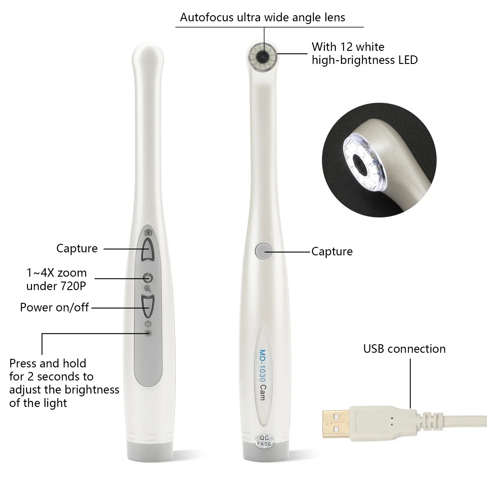 

USB TYPE DENTAL INTRAORAL CAMERA 2.0 MEGA PIXELS 1/3 CMOS MD1080 12Pcs LED