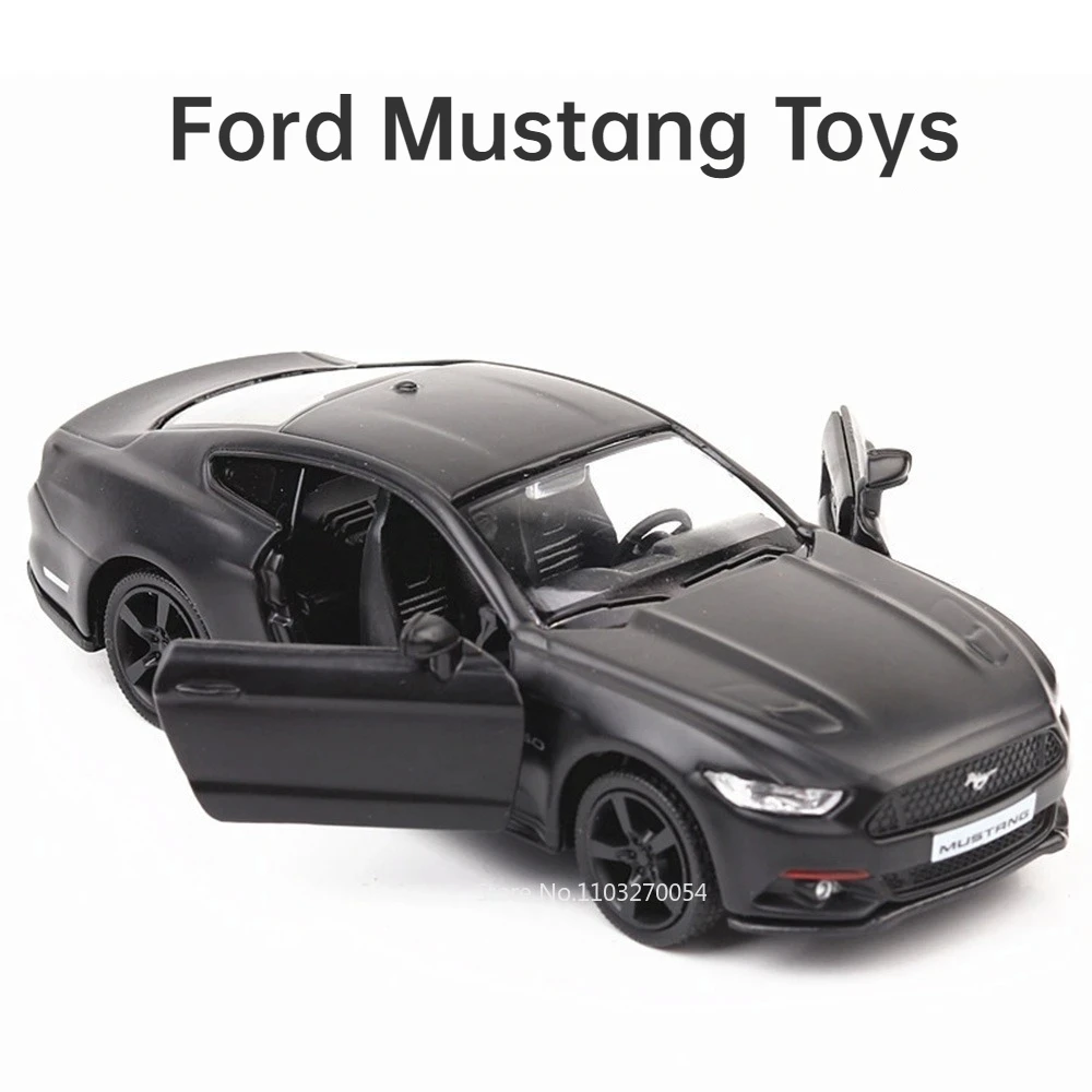 フォードマスタング合金ダイキャストモデルおもちゃ、金属ボディ、ゴムタイヤ、ドアが開けられたミニチュア車、クリスマスプレゼント、1:36