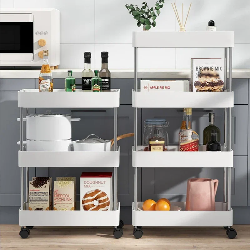 3/4 Layer Storage Rack Kitchen Trolley Movable Bathroom Furniture Storage Trolley Organizer Holder Auxiliary Cart to Save Space