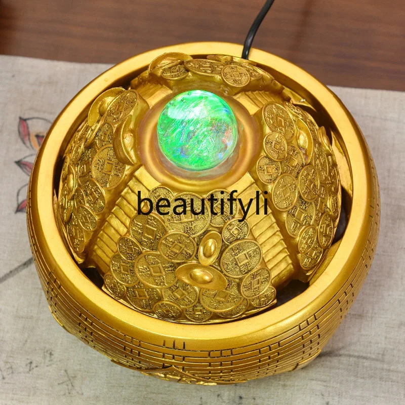 Flowing water ornament circulating water feng shui wheel daily progress gold lucky ornament