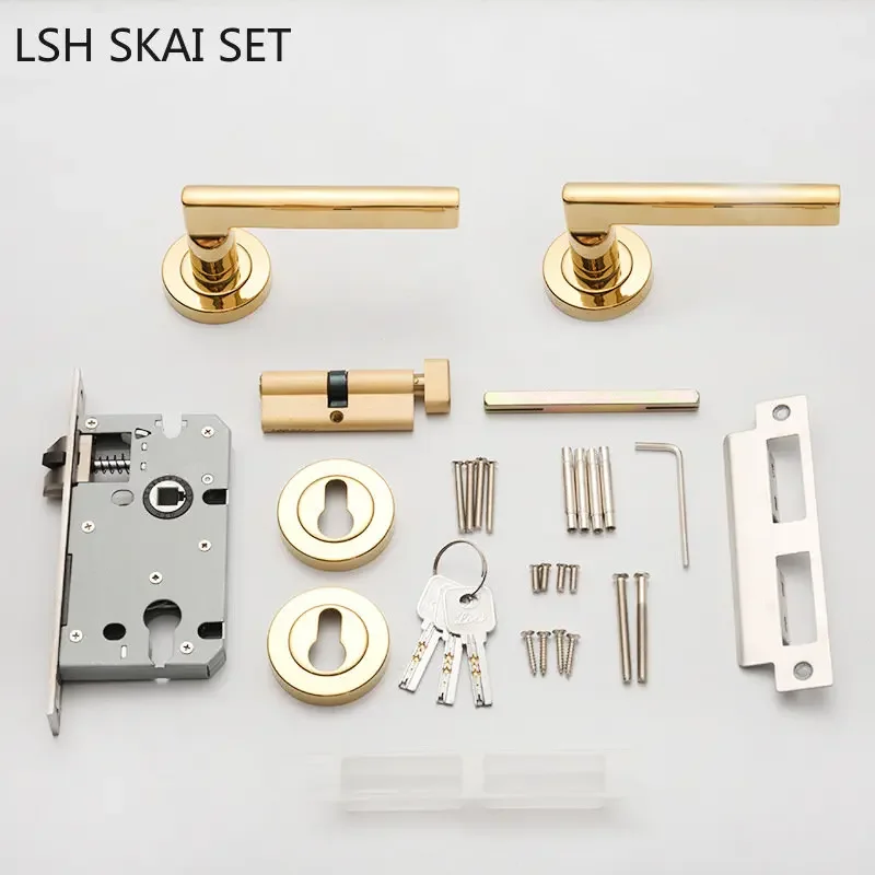 

Stainless Steel Bedroom Door Lock Modern Golden Gate Locks Silent Security Door Handle Mechanical Lockset Hardware Fittings