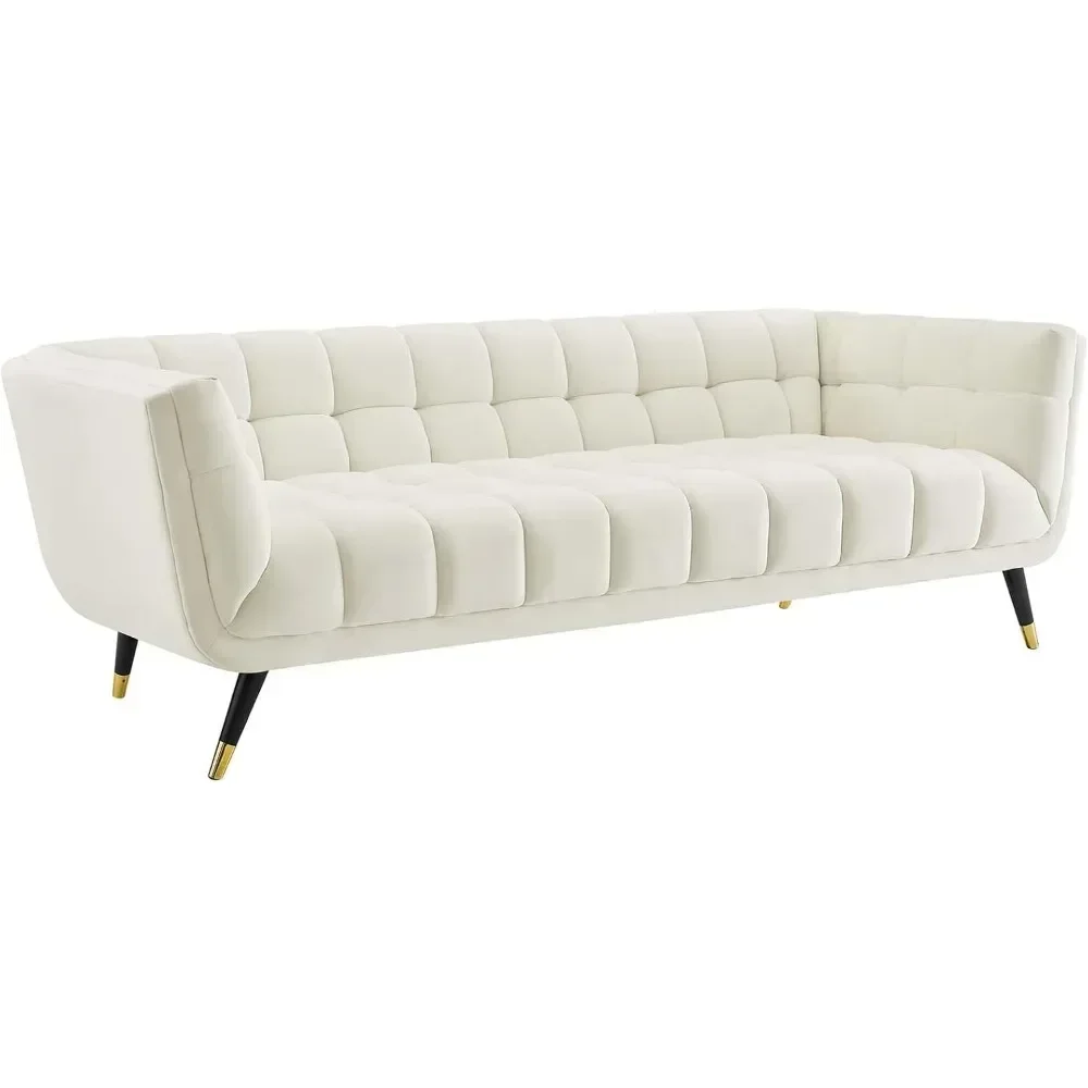 Adept Contemporary Mid-Century Modern Performance Velvet Upholstered Tufted Sofa