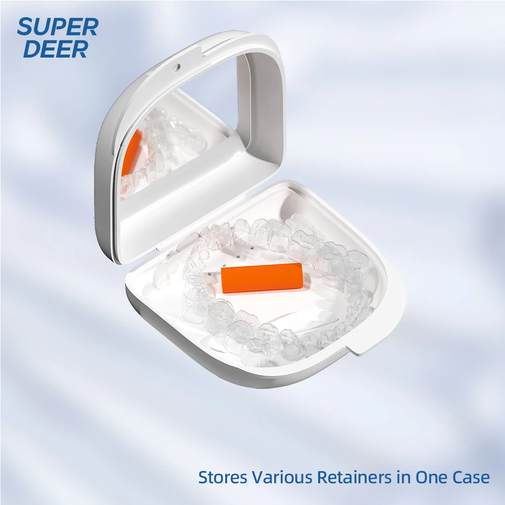 Super Deer Slim Travel Retainer Storage Case Built-in Mirror, Portable Orthodontic Aligner Denture Mouth Guard Box for On-the-Go