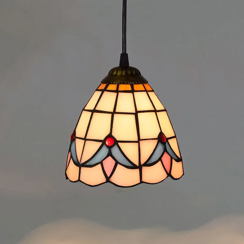 6inch 15cm Stained Glass Tiffany Pendant Light Mini Vintage Hanging Ceiling Lamp for Dining Room Bedroom or Porch