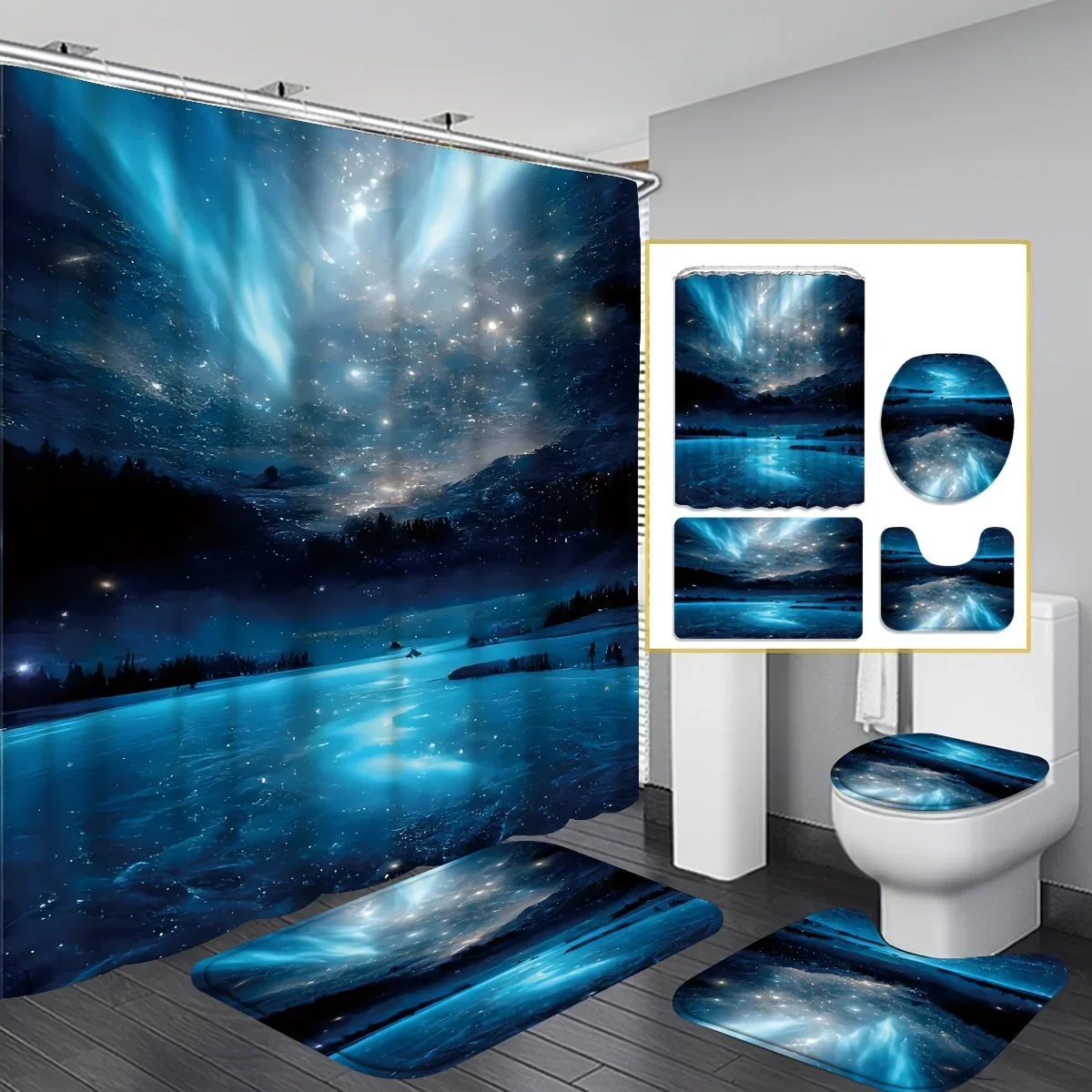 4pcs set of digital print shower curtain decorations, exquisite housewarming gift modern home decoration, waterproof shower curt