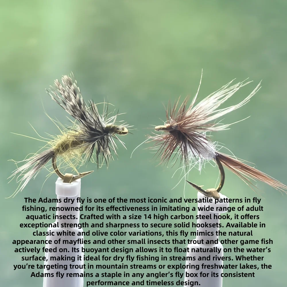 5/8 Stück Adams Trockenfliegen zum Fliegenfischen, Größe 14, Künstlicher Insektenköder, Weiß & Olivgrün, Beste Fliegen für Forellenfischen im Süßwasser – Detail 2