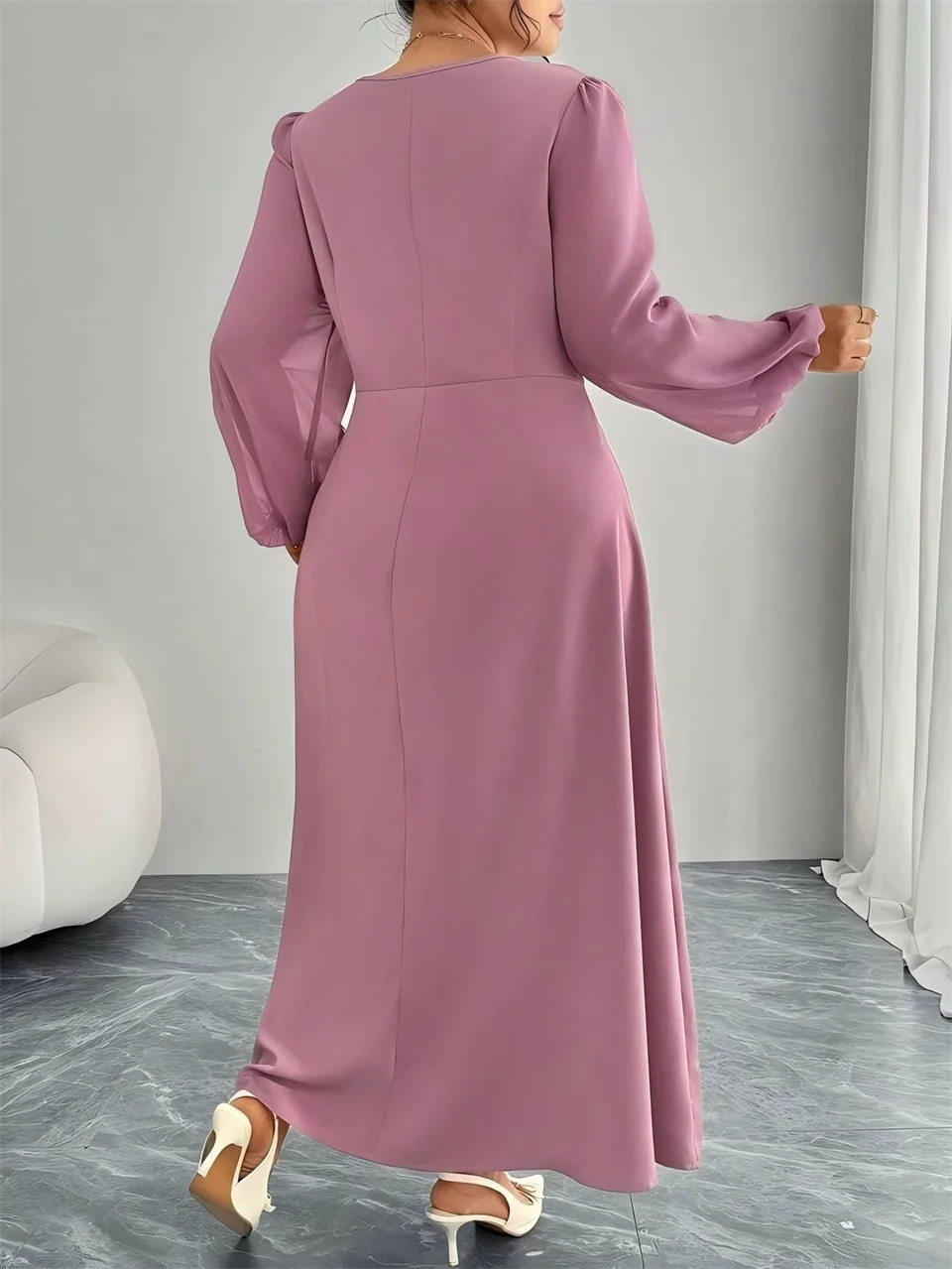 GIBSIE grande taille perle perles cravate cou robe longue élégante 2025 automne nouvelles femmes lanterne manches Vintage fête a-ligne robes