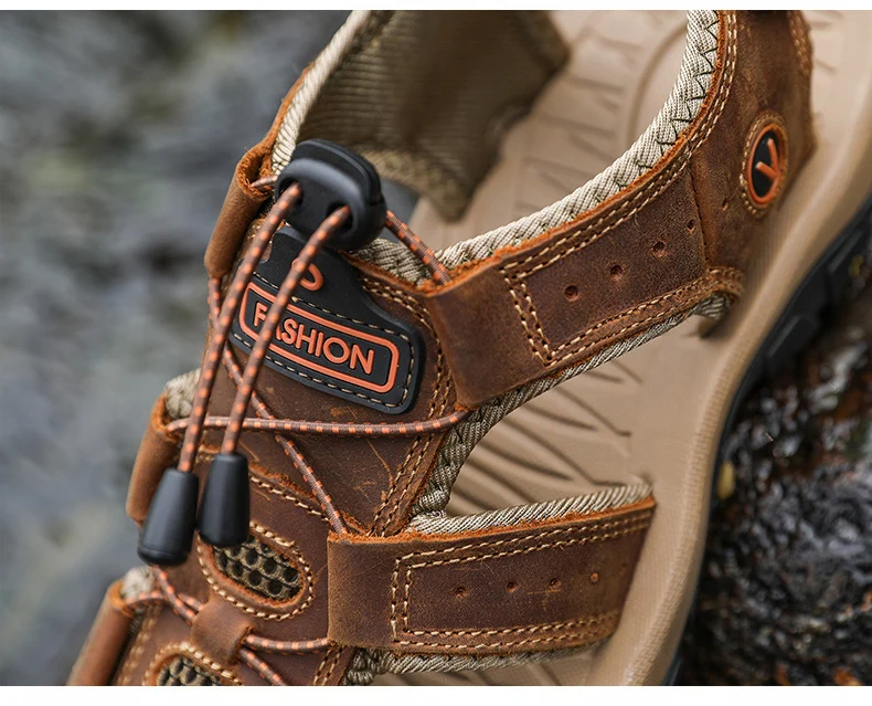 Sandalias de cuero genuino para hombre, zapatos de verano para hombre, zapatos de agua al aire libre, sandalias de cuero