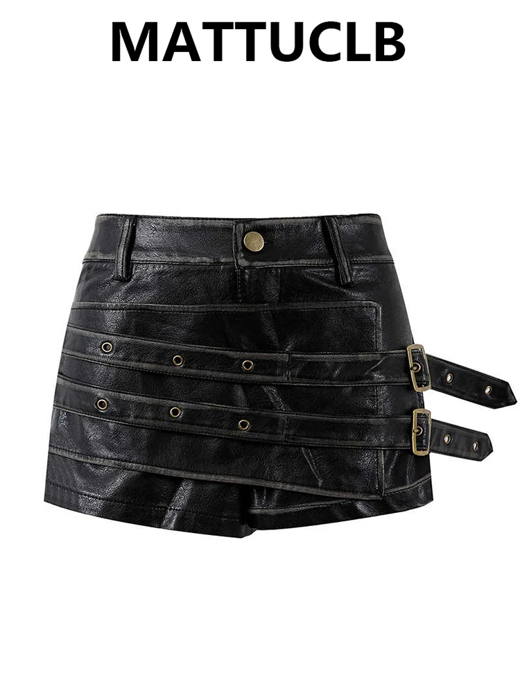 

2025 Autumn Winter Women Goblin Core Harajuku Pu Faux Leather Dark Academia Mini Skirt Y2k Coquette Gyaru Cyber Punk Grunge New