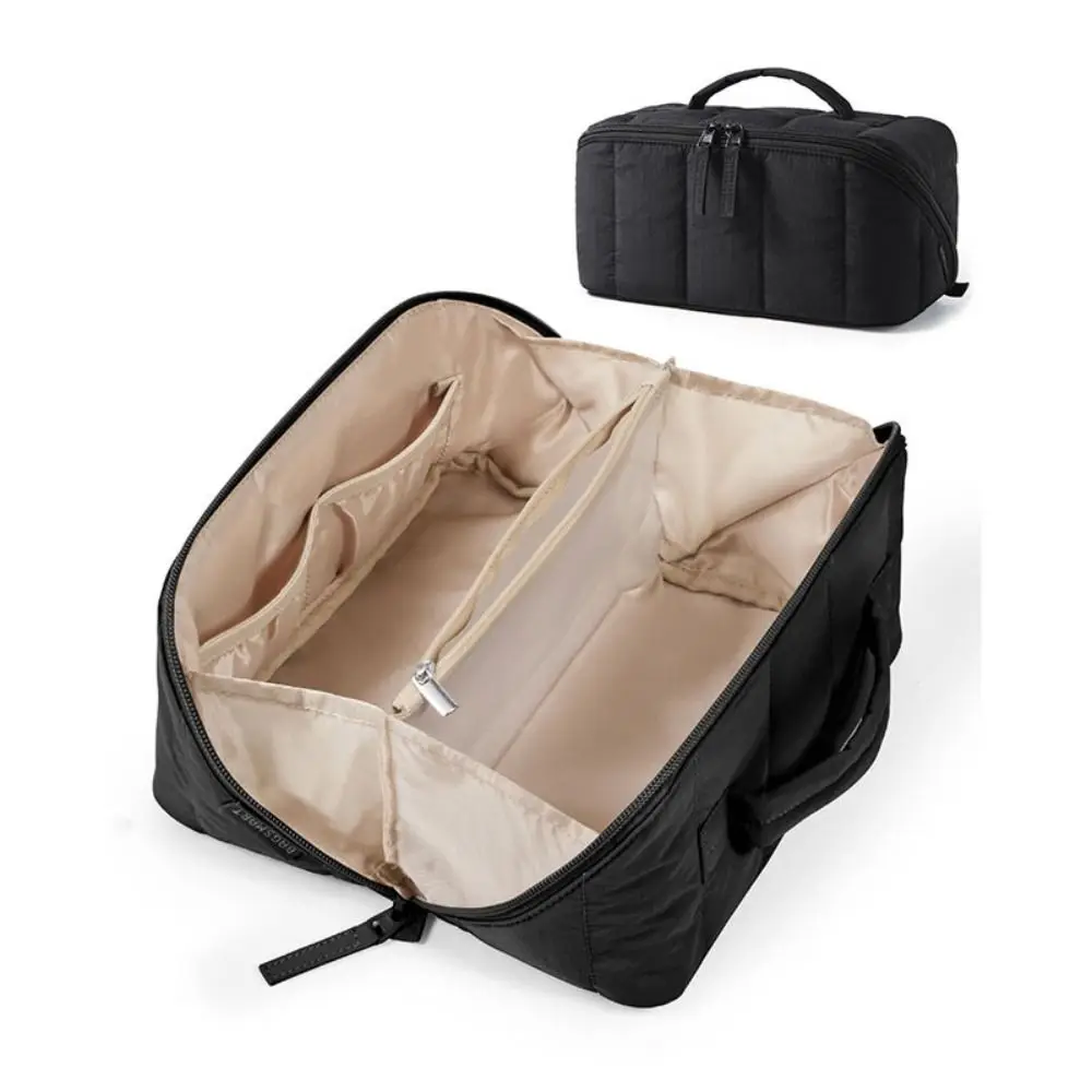 Portable Travel Makeup Bag Water-resistant Open Flat Cosmetic Case Puffy Padded Large Capacity Make Up Organizer Pouch for Women