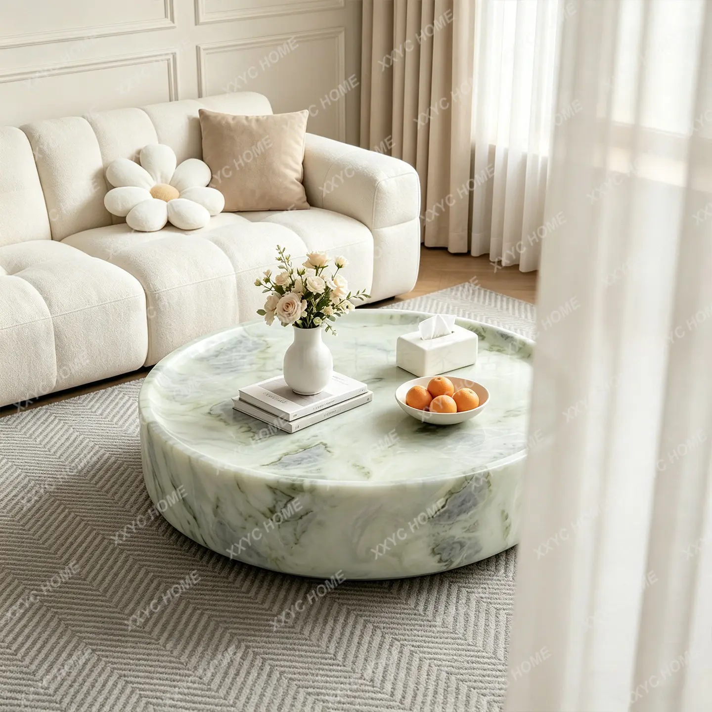 XX minimalist light luxury premium natural marble round coffee table living room designer coffee table