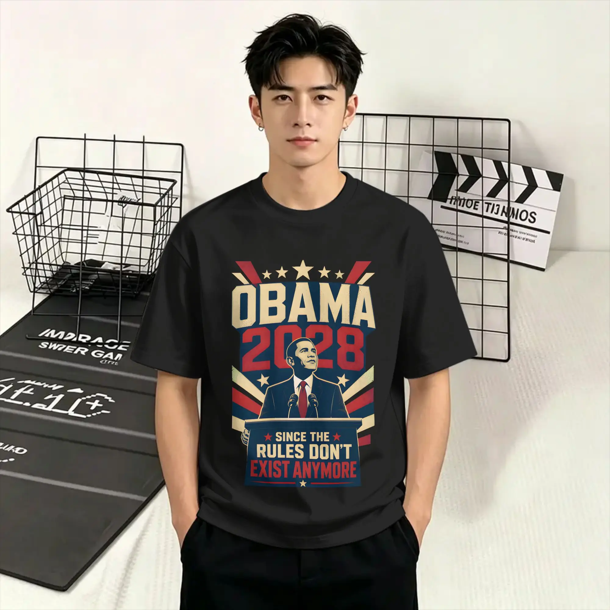 Obama 2028 Since Rules Don't Exist Anymore T-Shirt for Men  Funny Cotton Tee Shirt Round Neck Short Sleeve T Shirts Clothing