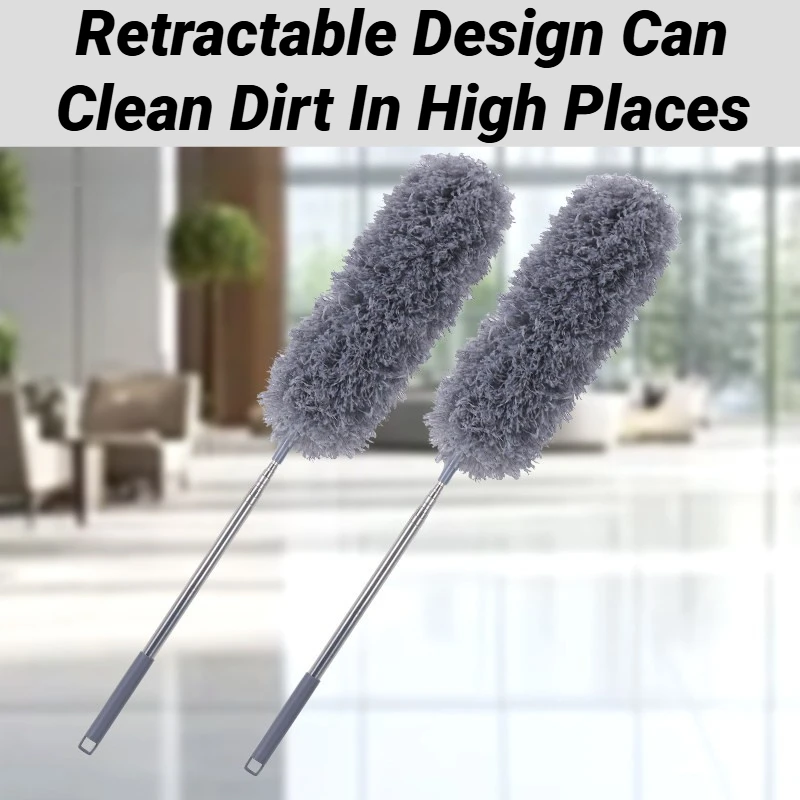 Retractable Flexible Bendable Microfiber Duster With Extension Pole Lightweight Washable Gap Cobweb Cleaner For Ceiling Fan Furn
