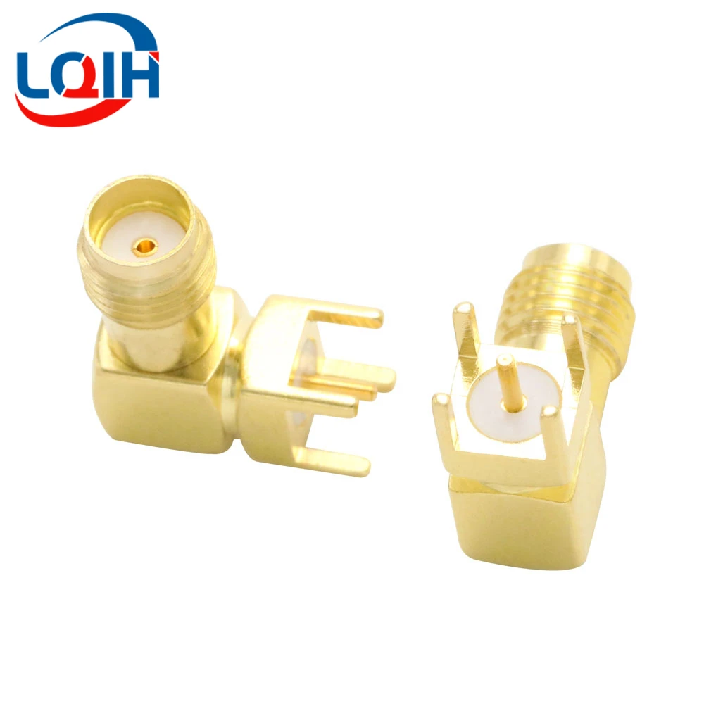 2PCS SMA-KWE RF Connector Elbow Horizontal Antenna Base PCB4 Pin Plug Board Connector Female Base Outer Screw Inner Hole