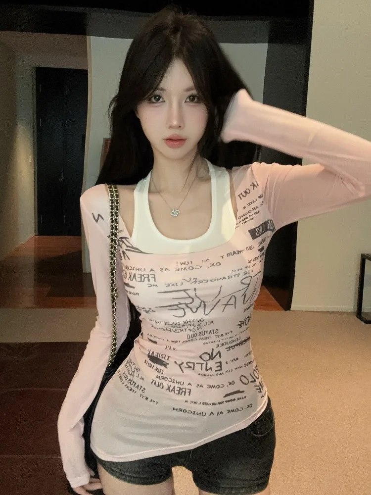 

Fashionable Long Sleeve T-Shirt Women's Summer New Irregular Neck Hanging Design Sensation Small Audience Top Micro Translucent