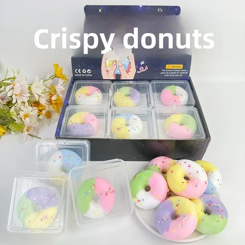 Crispy Donut Fidget Toy Simulation Dessert Squeeze Toy Fun Burst Feeling Handmade Wax Stress Relief Toy Desktop Decor Party Gift