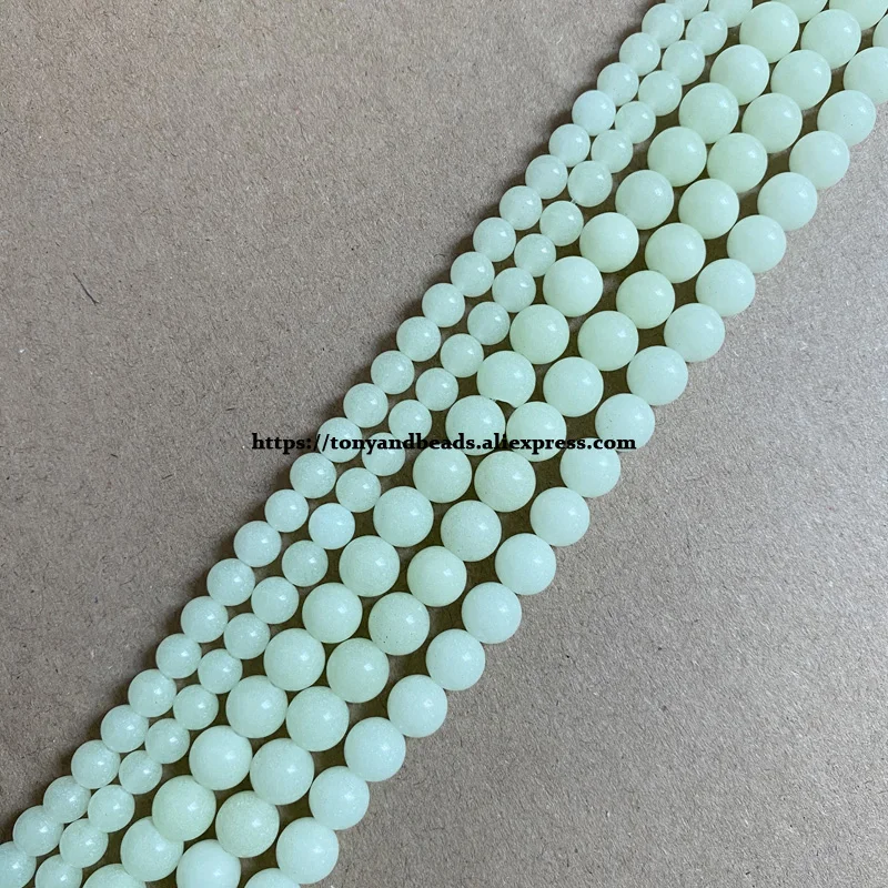 Natural Stone Glow In The Dark / Green Luminous Jade Fluorescence Round Loose Beads 15\