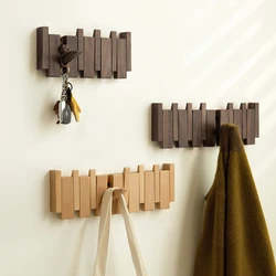 Walnut Wall Mounted Coat Racks - Piano Style Wooden Hooks for Entryway Door Porch Foldable Clothes Rack Hanger in Bedroom Closet