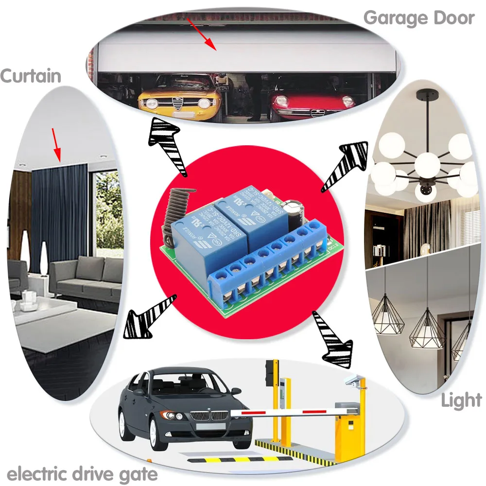 433MHz Universal Wireless Switch DC 12V 2CH Relay Receiver and Rf Transmitter Control Garage,Curtain Motor,Light,Home Appliance