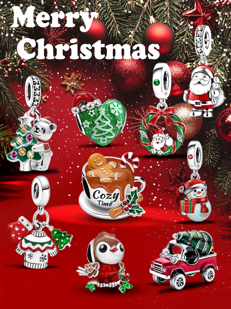 

925 Sterling Silver Santa Claus Gift Merry Christmas Series Charm Bead Fit DIY Bracelet Making Gift Of High Quality Fine Jewelry