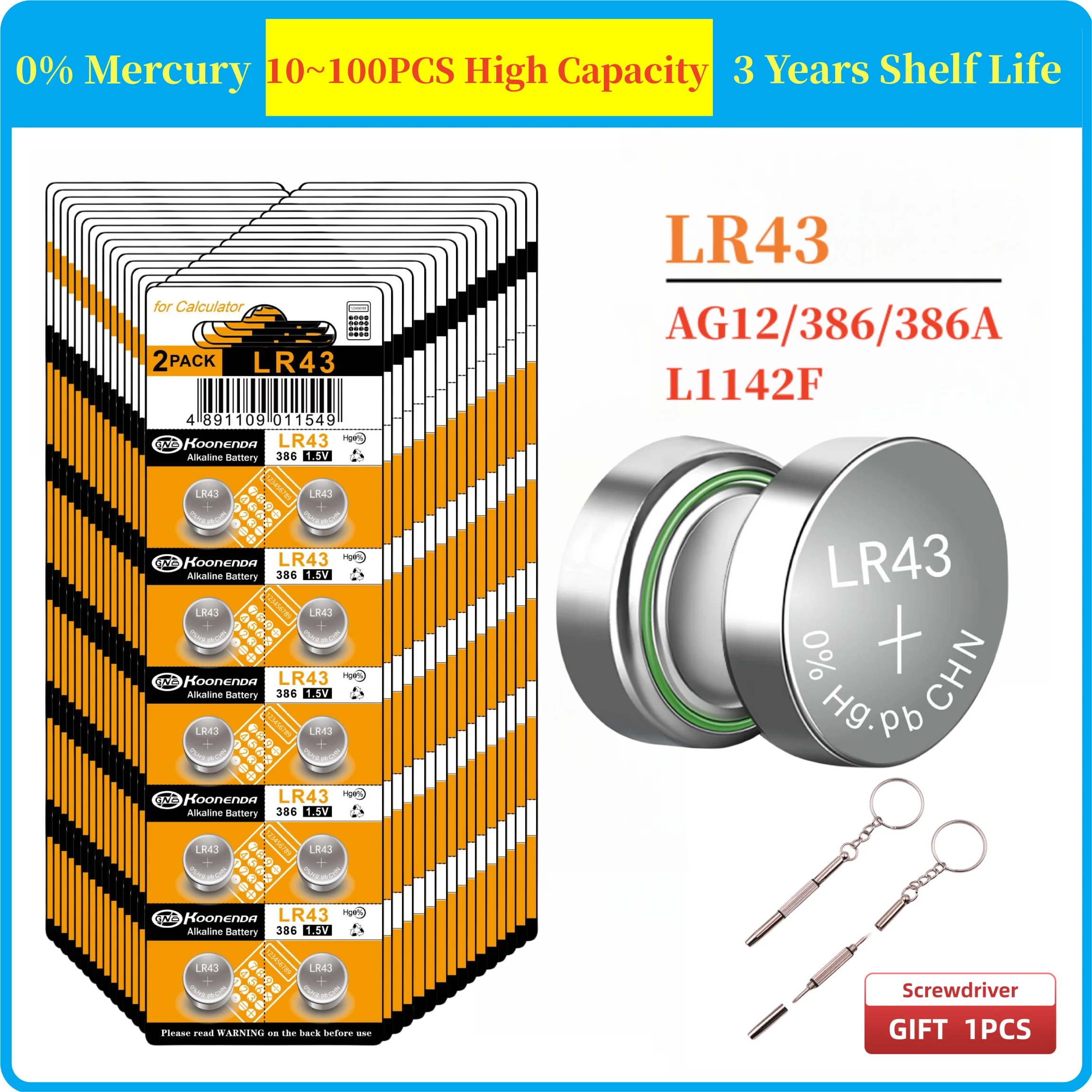 

New 10-100PCS AG12 LR43 1.5V Lithium Batteries 301 386 L1142 Environmental Protection Button Battery for Watch Battery Remote