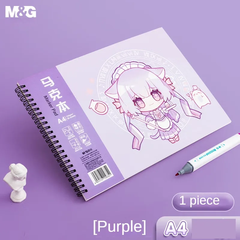 M＆G A4 Drawing Notebook 120g Sketchbook Spiral Drawing Notebooks Art Supplies Thick Paper 16K Purple/Pink