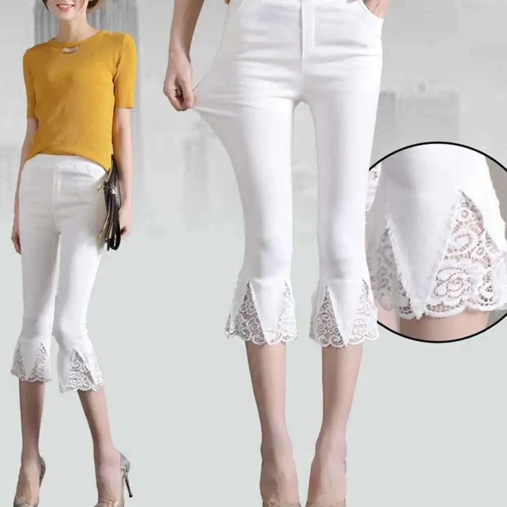 Elasticity Breeches Summer Capris Knee Length Pants Women Thin Breathable Trousrs Ladies High Waist Elastic With Pockets