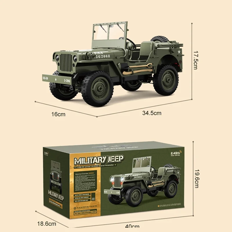 Jjrc C8815 Rc Car 1941 Mb Scaler Willys Jeep 2.4g 4wd Rtr Crawler Climbing Scale Military Truck Offroad Vehicle Adult Kids Toy