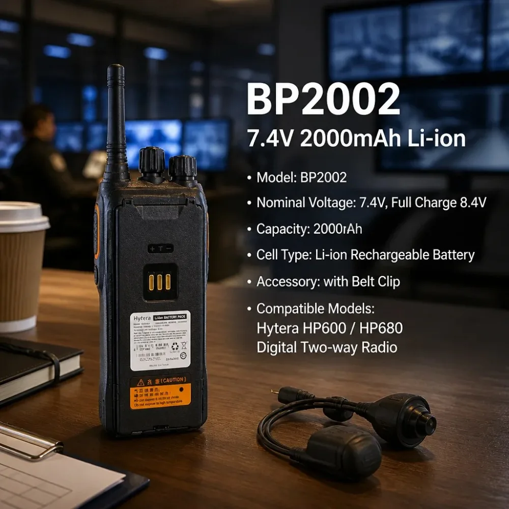 BP2002 7.4V 2000mAh Rechargeable Lithium Walkie Talkie Battery With Belt Clip For Hytera HP600 HP680 Two Way Radio