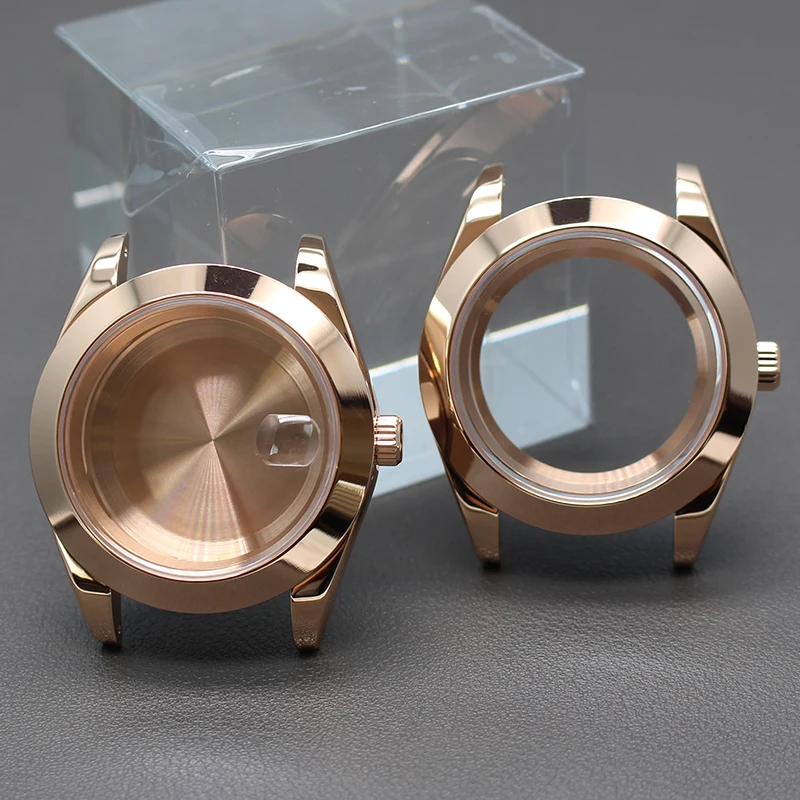 

Rose Gold 36mm 39mm Bevel Edge Watch Case 316L Steel Case Sapphire Glass For Air King NH34 NH35 NH36 NH38 Miyota8215 Watch Parts
