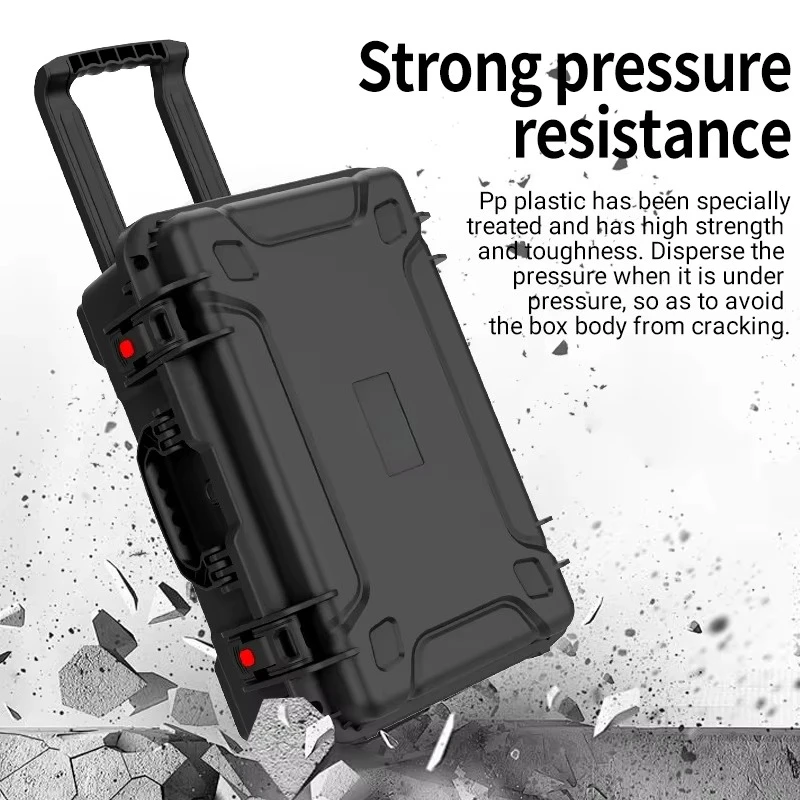 Directional Wheel with Tie Rod Hard Toolbox Large Equipment Protective Box Cutting Foam Plastic Safety Gun case with Handle view 4