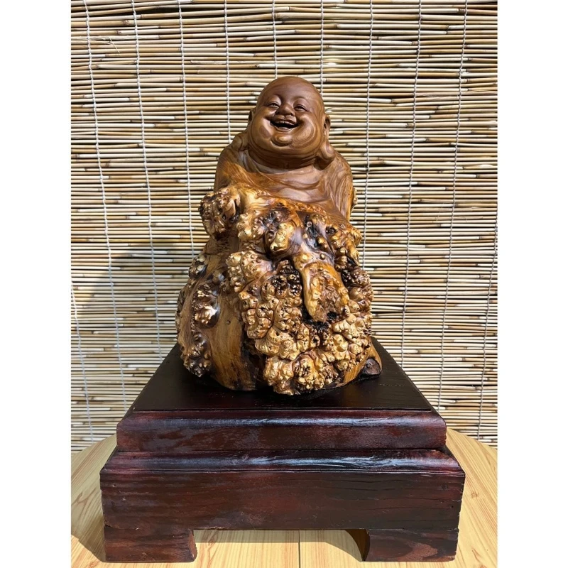 Populus euphratica wood carving Maitreya Buddha ornament home living room entrance store offering collection